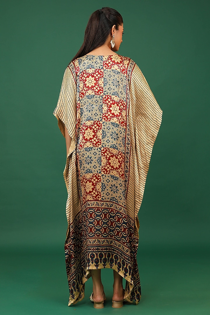 Maroon Modal Silk Ajrakh Hand Block Printed Kaftan by Priyanka Jha at Pernia's Pop Up Shop