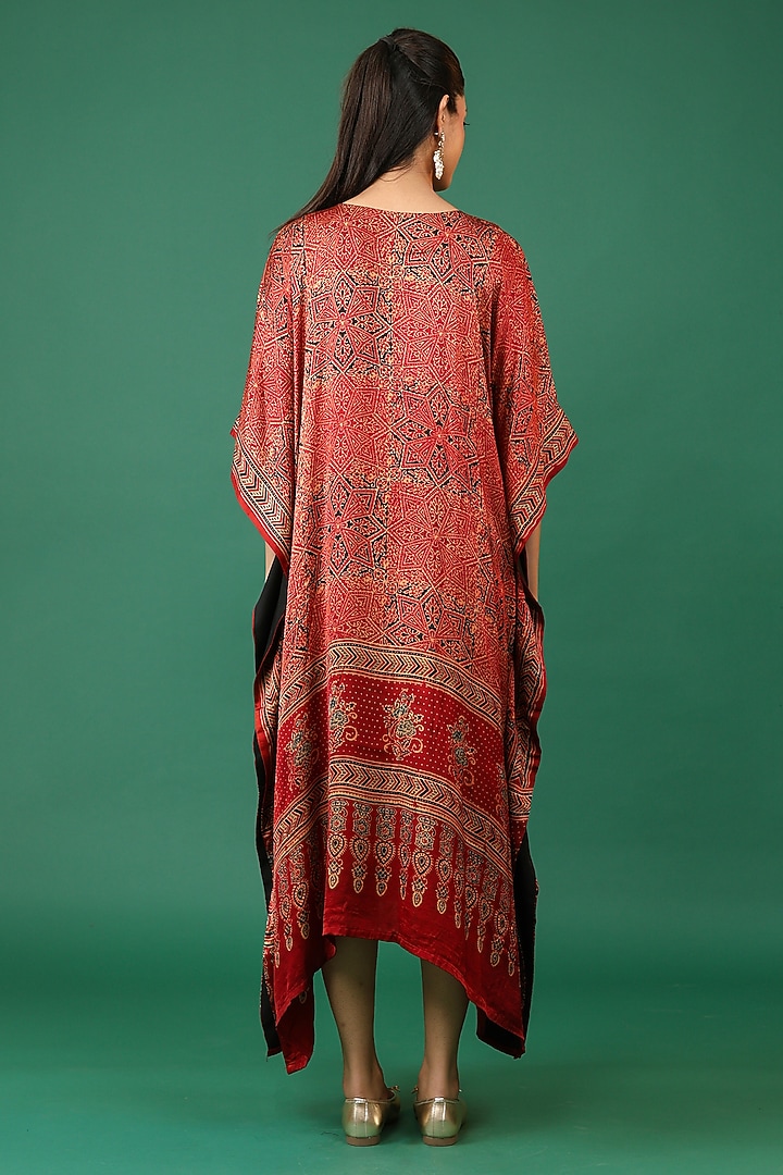 Maroon Modal Silk Hand Block Printed Kaftan by Priyanka Jha at Pernia's Pop Up Shop