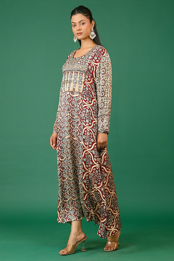 Maroon Modal Silk Ajrakh Hand Block Printed Summer Dress by Priyanka Jha at Pernia's Pop Up Shop