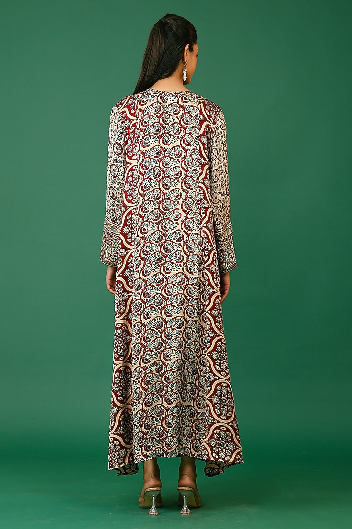 Maroon Modal Silk Ajrakh Hand Block Printed Summer Dress by Priyanka Jha at Pernia's Pop Up Shop