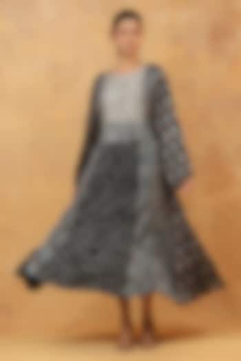 Black Silk Ajrakh Hand Block Printed Kaftan by Priyanka Jha at Pernia's Pop Up Shop