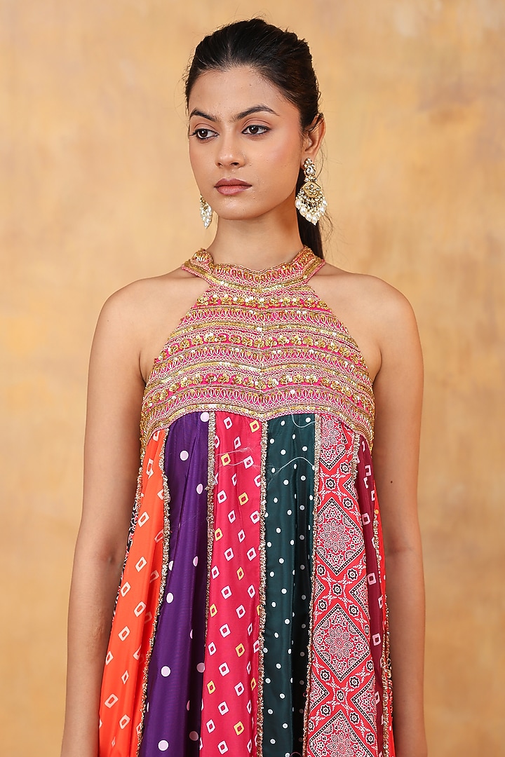 Multi-Colored Bandhani Hand Embroidered Maxi Vacation Dress by Priyanka Jha at Pernia's Pop Up Shop