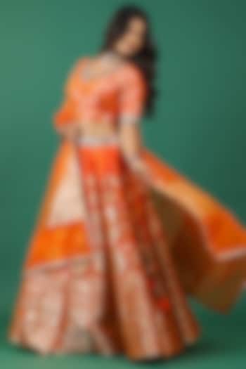 Orange Banarasi Hand Embroidered Wedding Lehenga Set by Priyanka Jha at Pernia's Pop Up Shop