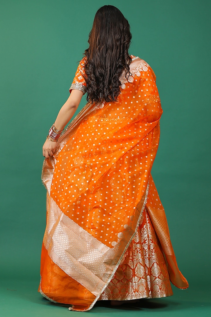 Orange Banarasi Hand Embroidered Wedding Lehenga Set by Priyanka Jha at Pernia's Pop Up Shop