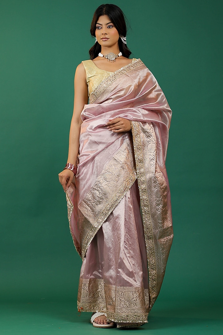 Pink Tissue Organza Party Wear Saree Set by Priyanka Jha at Pernia's Pop Up Shop