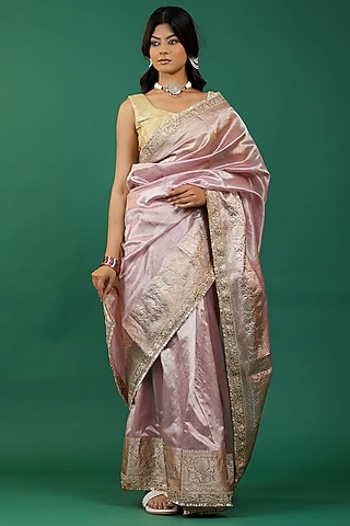 Pink Tissue Organza Saree Set by Priyanka Jha