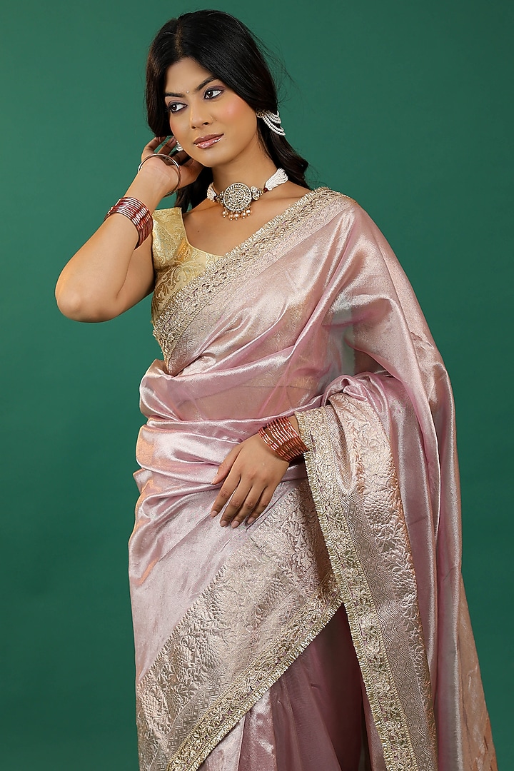 Pink Tissue Organza Party Wear Saree Set by Priyanka Jha at Pernia's Pop Up Shop