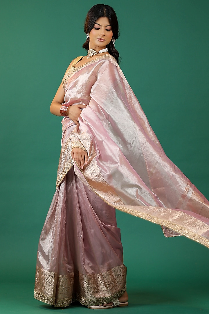 Pink Tissue Organza Party Wear Saree Set by Priyanka Jha at Pernia's Pop Up Shop