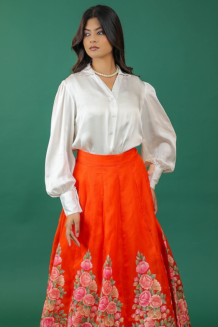 Orange Pure Silk Hand Embroidered Wedding Lehenga Set by Priyanka Jha at Pernia's Pop Up Shop