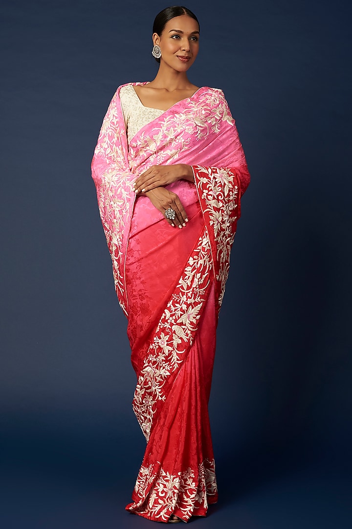 Blush Pink Hand Embroidered Saree Set by Priyanka Jha