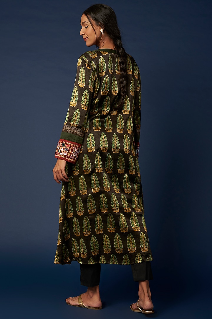 Black Ajrakh Block Printed Jacket by Priyanka Jha at Pernia's Pop Up Shop