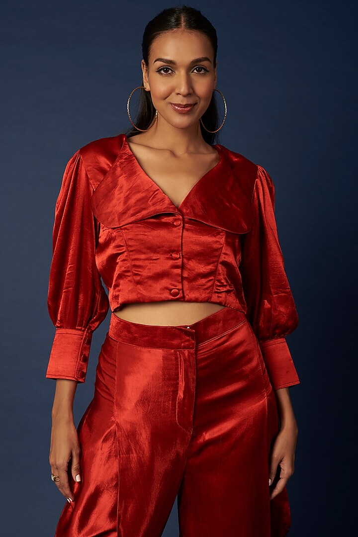 Red Silk Co-Ord Set by Priyanka Jha at Pernia's Pop Up Shop