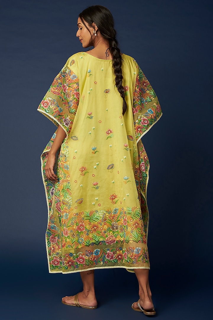 Yellow Hand Painted Kaftan by Priyanka Jha at Pernia's Pop Up Shop