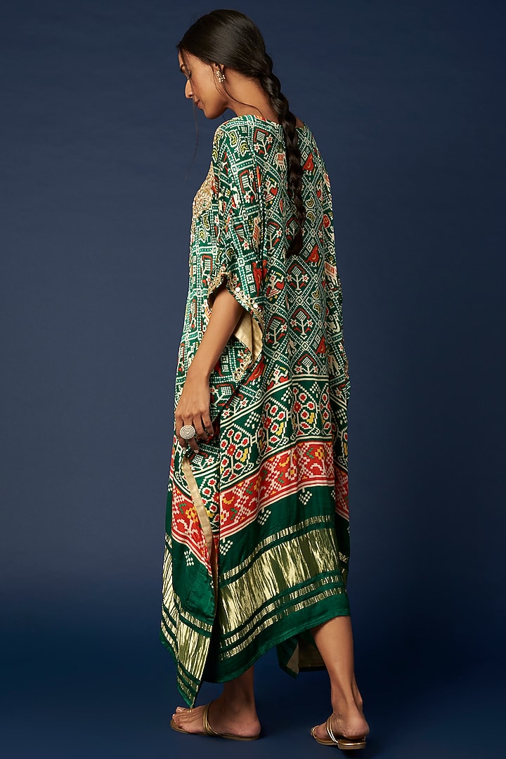 Emerald Green Hand Embroidered Kaftan by Priyanka Jha at Pernia's Pop Up Shop