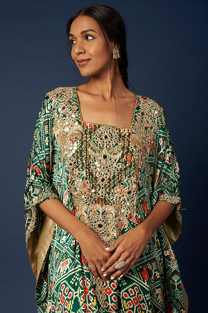 Emerald Green Hand Embroidered Kaftan by Priyanka Jha at Pernia's Pop Up Shop