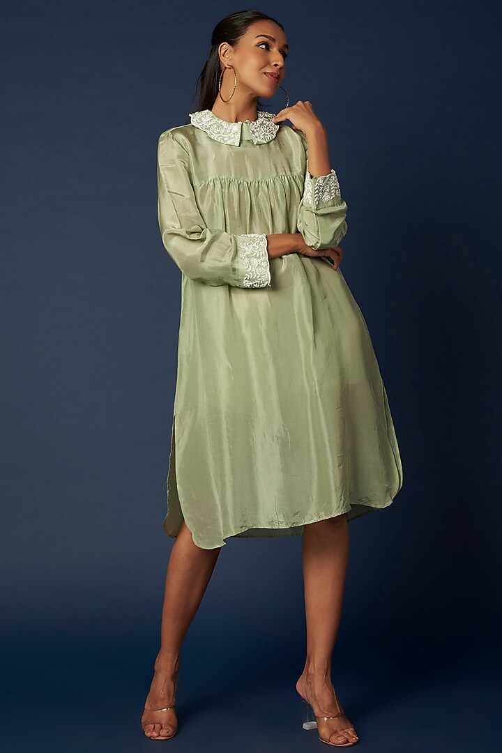 Olive Green Hand Embroidered Tunic by Priyanka Jha