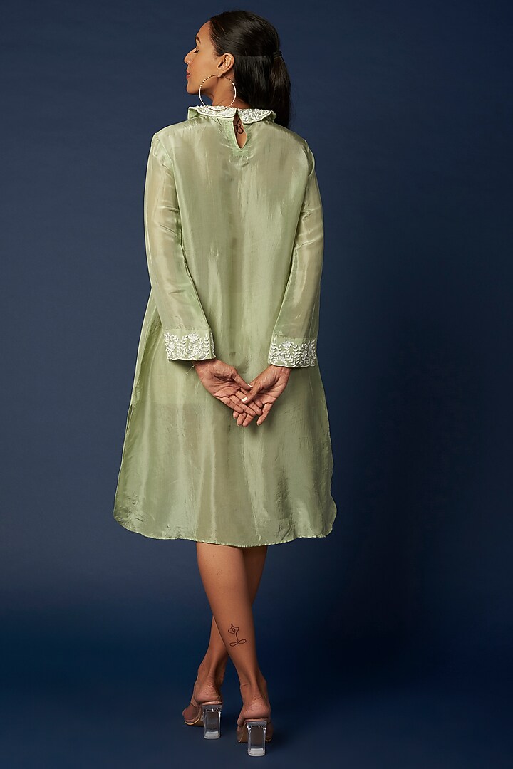 Olive Green Hand Embroidered Tunic by Priyanka Jha at Pernia's Pop Up Shop