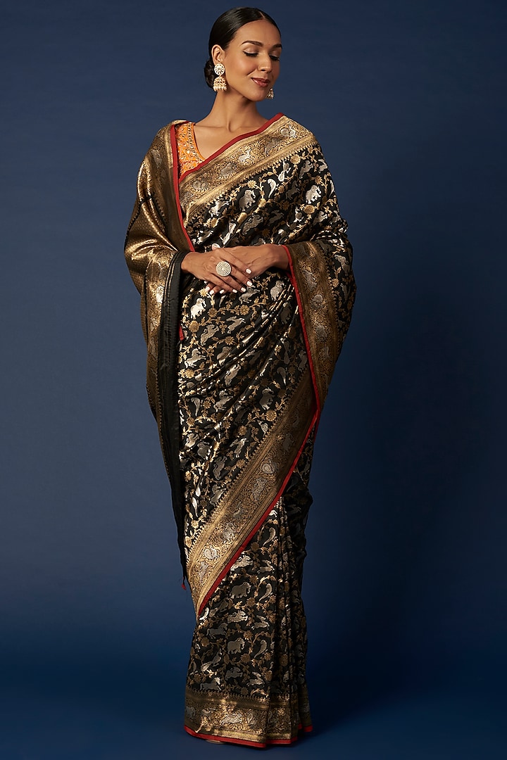 Black Banarasi Silk Saree Set by Priyanka Jha