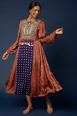 Red Ajrakh Printed Dress by Priyanka Jha