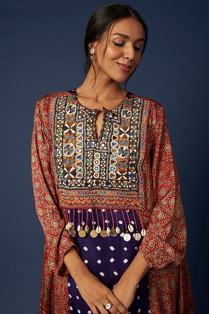 Red Ajrakh Printed Vacation Dress by Priyanka Jha at Pernia's Pop Up Shop