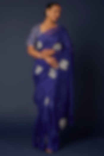 Cobalt Blue Embroidered Wedding Saree Set by Priyanka Jha at Pernia's Pop Up Shop