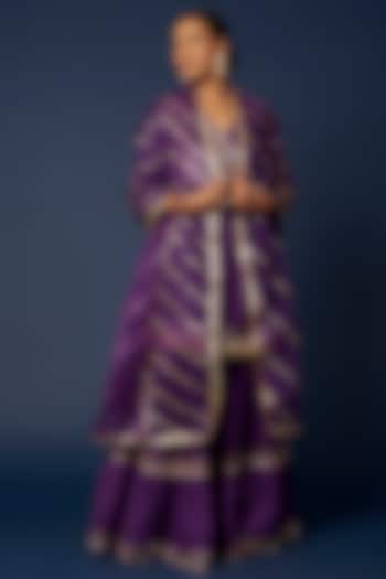 Purple Cotton Gota Embroidered Gharara Set by Priyanka Jha