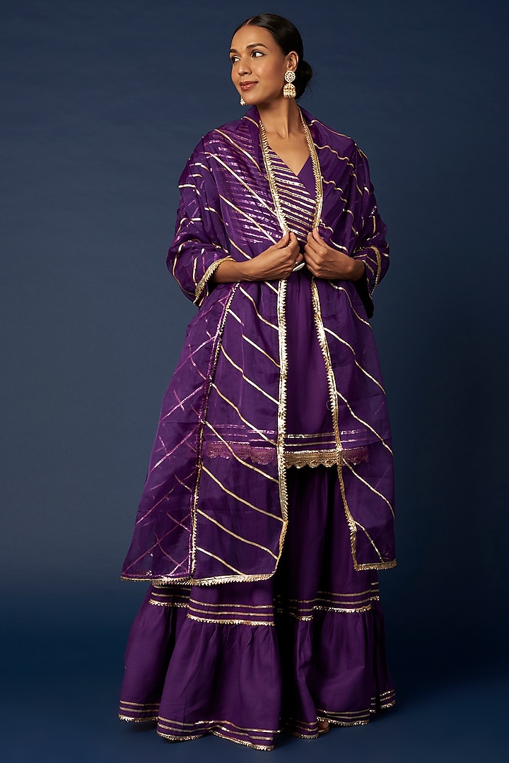 Purple Cotton Gota Embroidered Gharara Set by Priyanka Jha