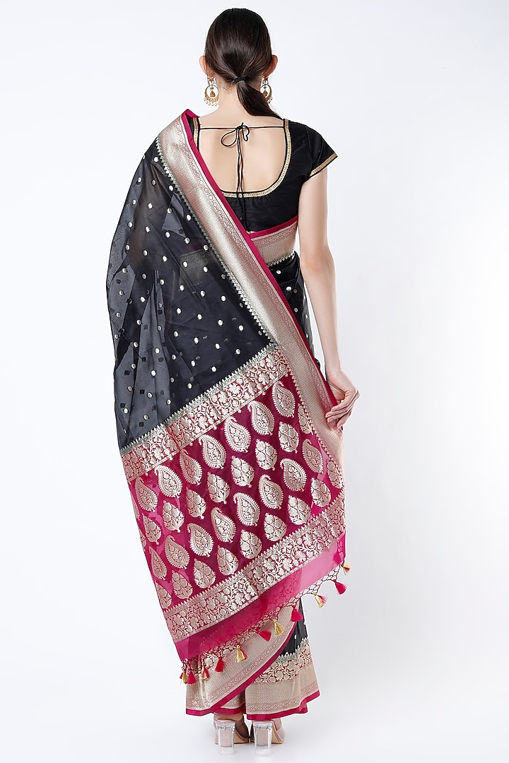 Black Georgette Silk Banarasi Boota Work Party Wear Saree Set by Priyanka Jha at Pernia's Pop Up Shop
