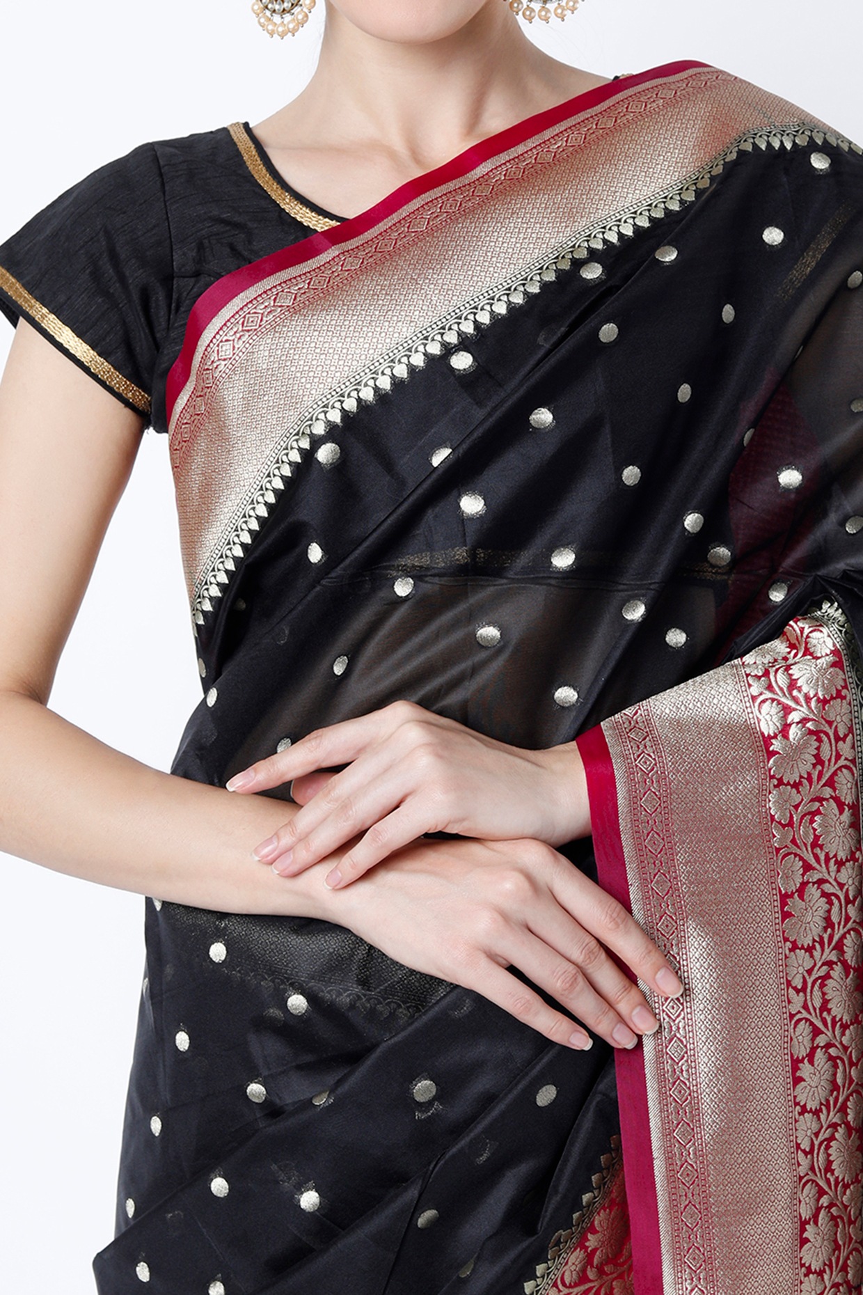 Black with Red Soft Silk & Satin Border Banarasi Woven Latest Design Saree  at Rs 1799/piece | Soft Silk Saree in Surat | ID: 22083177812