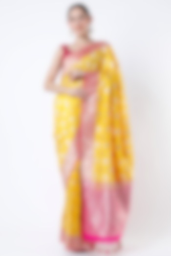 Yellow Banarasi Brocade Saree Set by Priyanka Jha