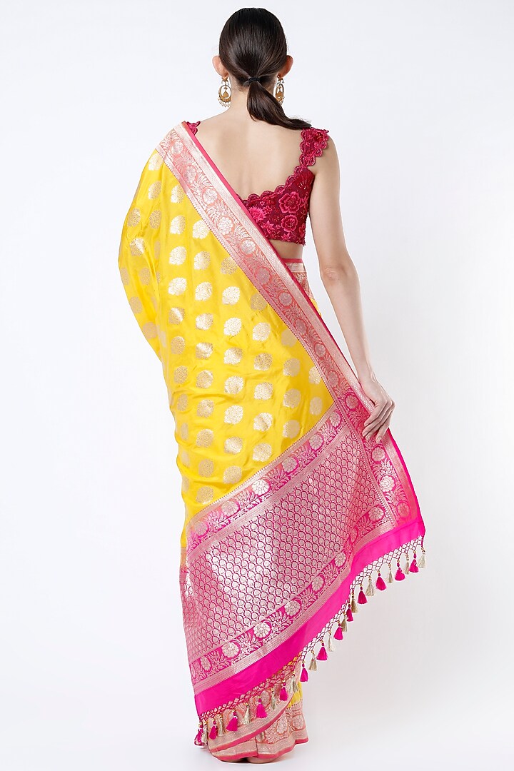 Yellow Banarasi Brocade Wedding Saree Set by Priyanka Jha at Pernia's Pop Up Shop