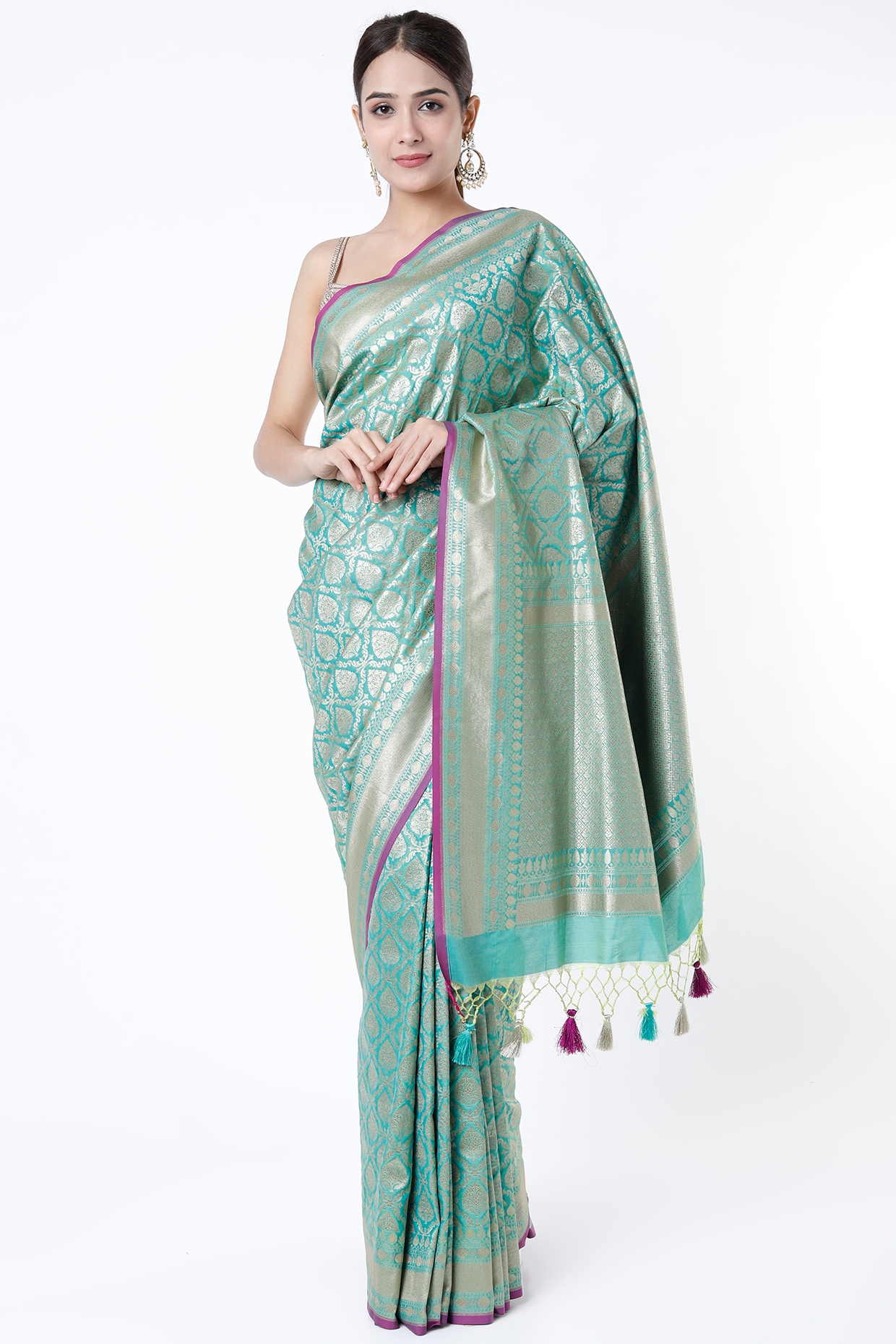 Buy KALKI FASHION Rangkart Weave Peacock Green Banarasi Silk Saree and  Unstitched Blouse online