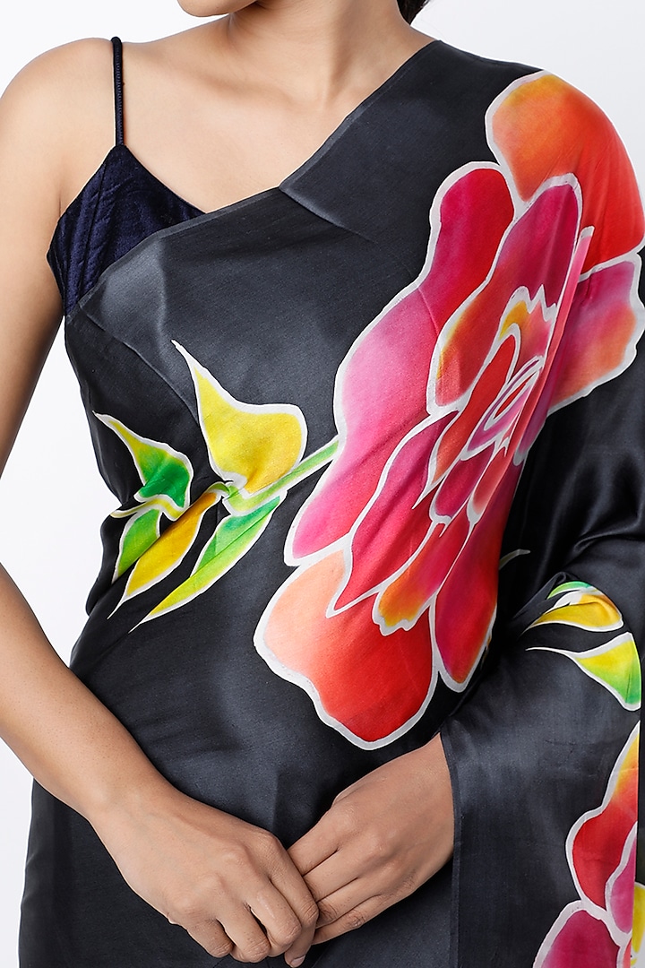 Black Hand Painted Wedding Saree by Priyanka Jha at Pernia's Pop Up Shop