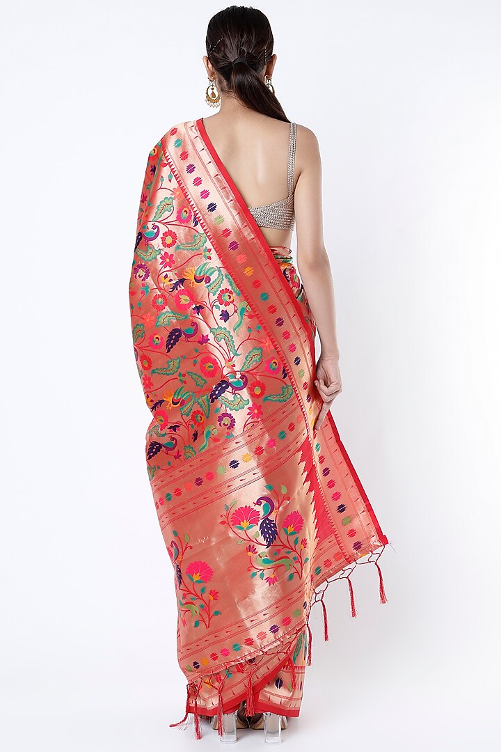 Red Paithani Banarasi Silk Wedding Saree Set by Priyanka Jha at Pernia's Pop Up Shop