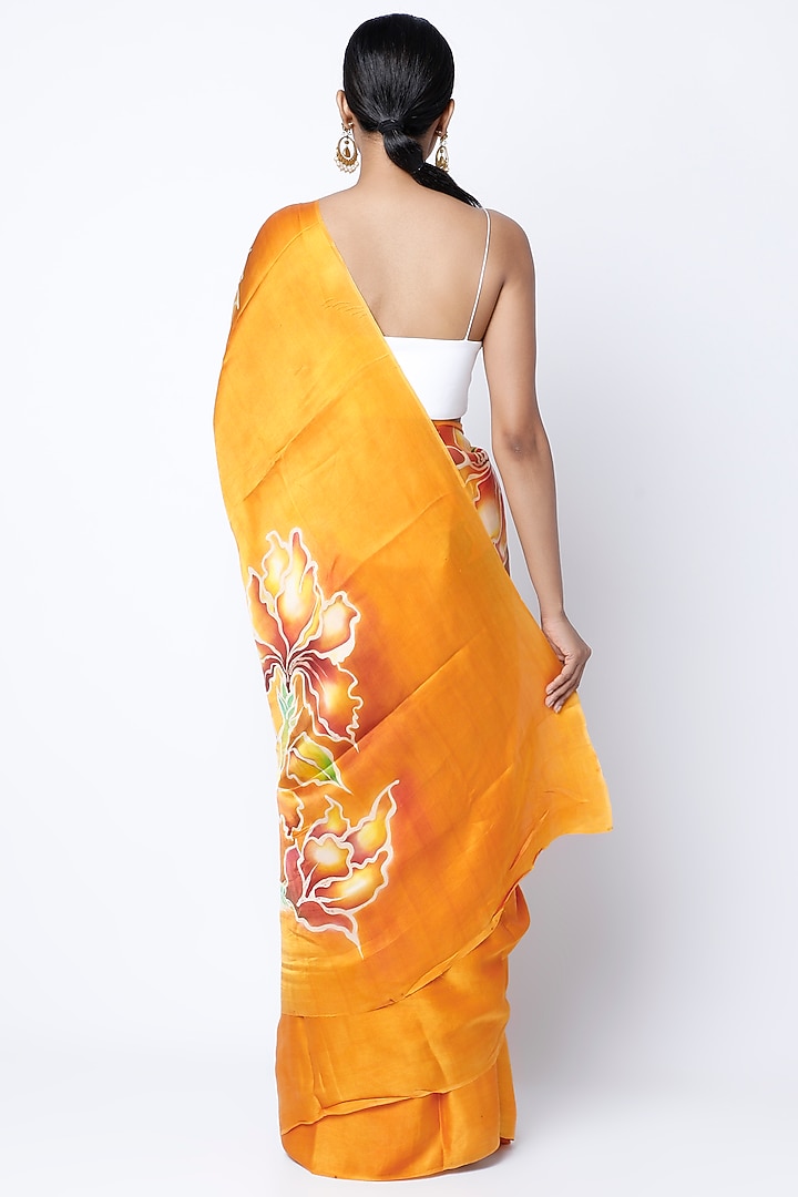 Citrus Yellow Pure Satin Silk Handpainted Wedding Saree Set by Priyanka Jha at Pernia's Pop Up Shop