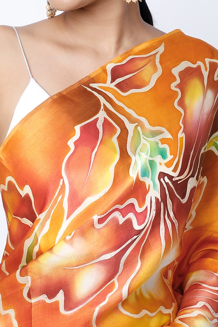 Citrus Yellow Pure Satin Silk Handpainted Wedding Saree Set by Priyanka Jha at Pernia's Pop Up Shop