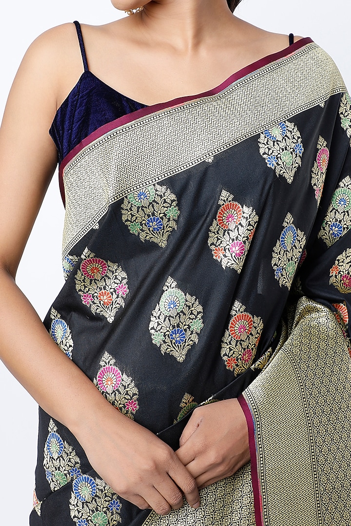 Black Soft Silk Embroidered Party Wear Saree by Priyanka Jha at Pernia's Pop Up Shop