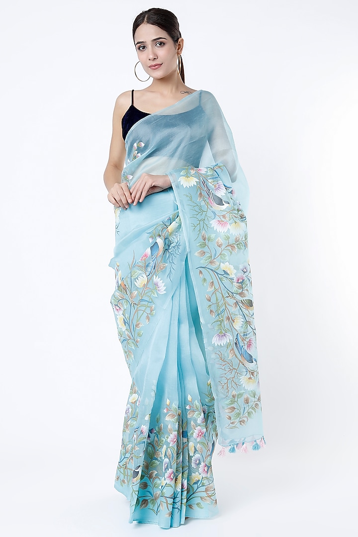 Sky Blue Organza Saree Set Design By Priyanka Jha At Pernias Pop Up