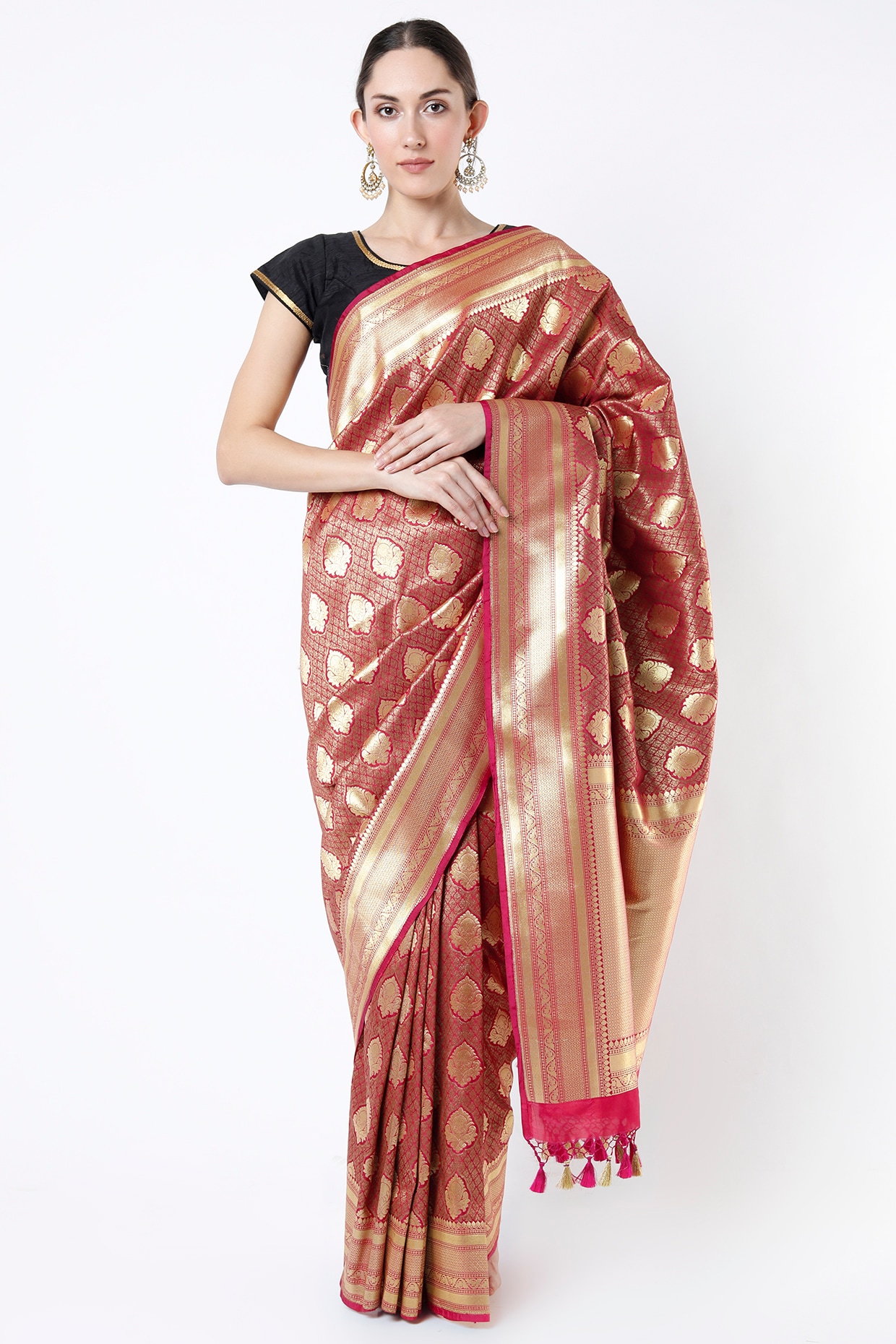 Mesmerising Maroon Soft Banarasi Silk Saree With Flaunt Blouse Piece –  LajreeDesigner