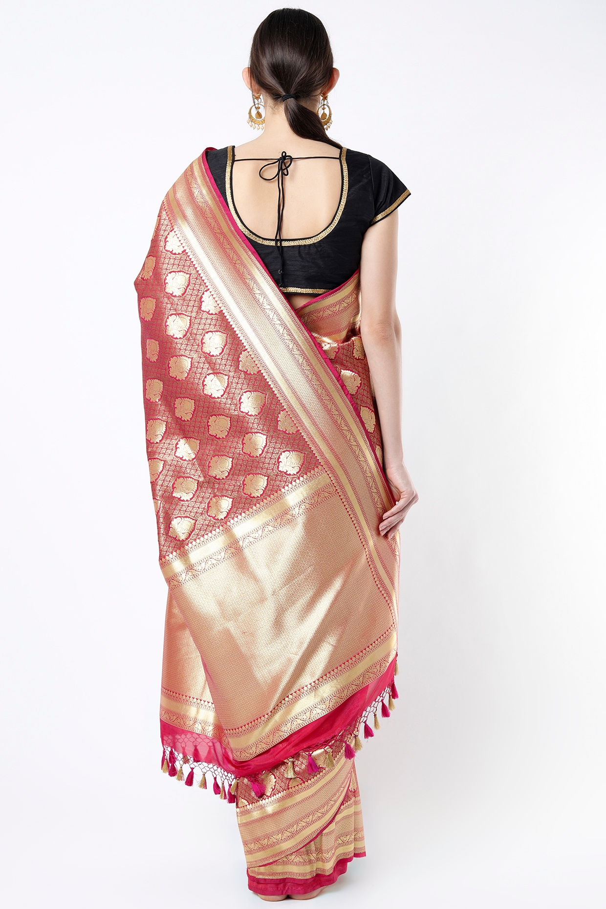 Dark Red Banarasi Soft Silk Saree