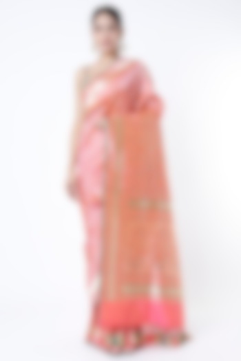 Blush Pink Katan Banarasi Silk Saree Set by Priyanka Jha