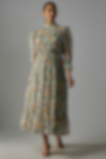 White Organza Digital Printed Summer Dress by Priyanka Jha at Pernia's Pop Up Shop