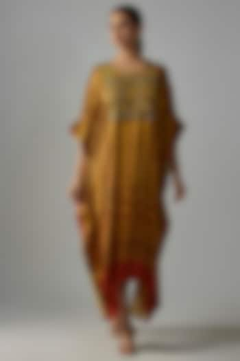 Multi-Colored Silk Hand Block Printed & Hand Embroidered Kaftan by Priyanka Jha at Pernia's Pop Up Shop