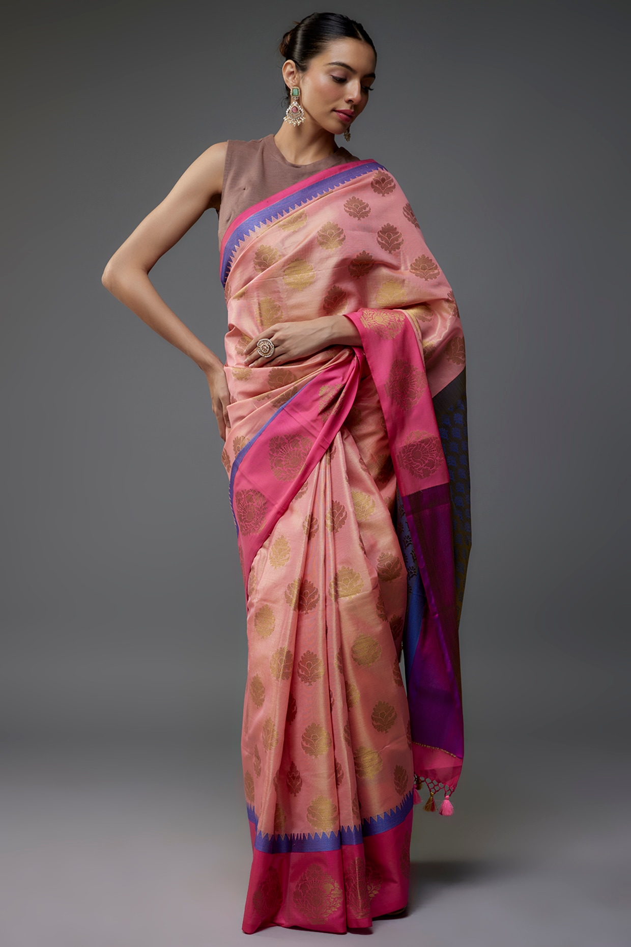 Peach Cotton Saree With Blouse 279786