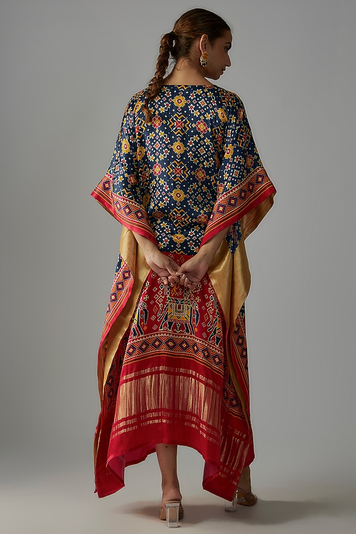 Red & Blue Silk Patola Printed Kaftan by Priyanka Jha at Pernia's Pop Up Shop