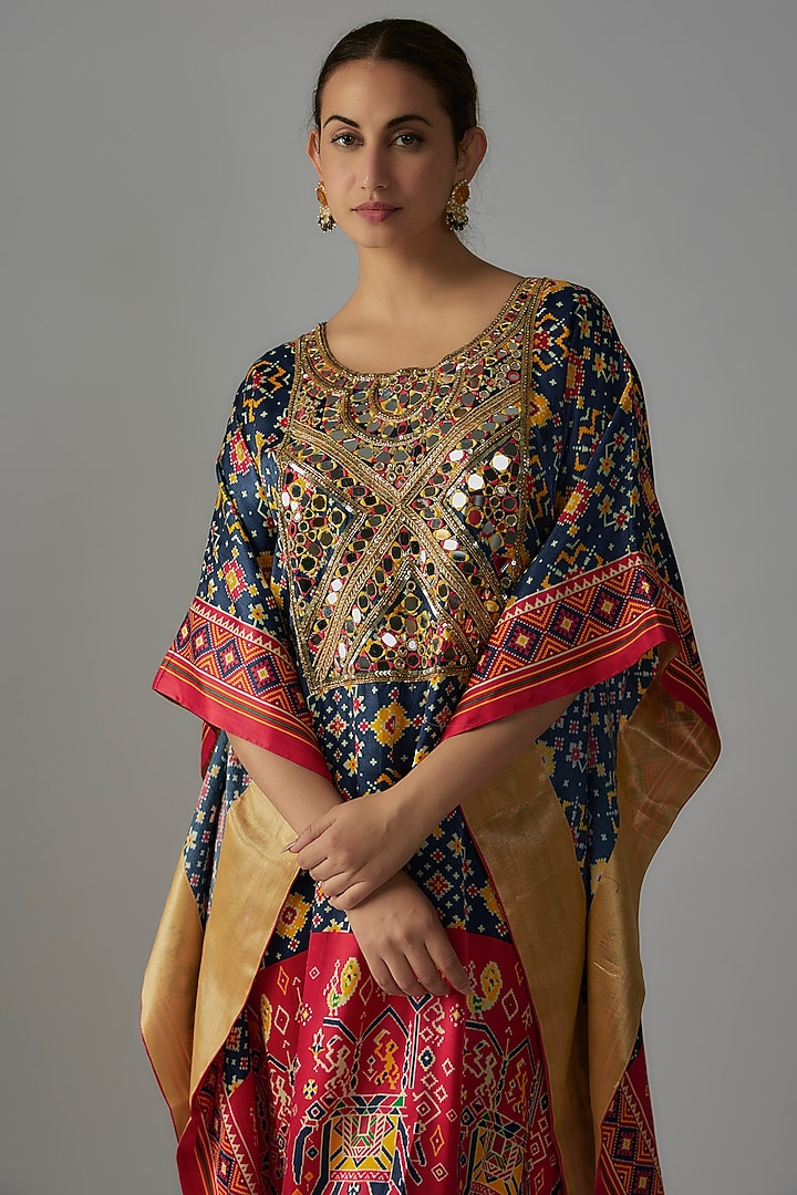 Red & Blue Silk Patola Printed Kaftan by Priyanka Jha at Pernia's Pop Up Shop