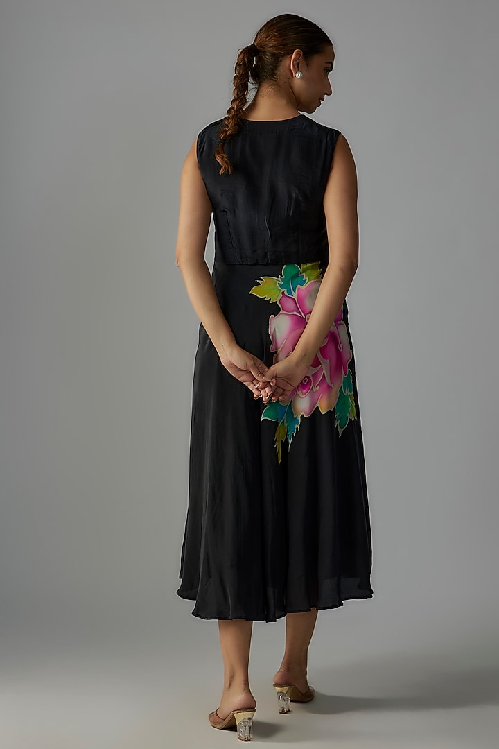 Black Pure Silk Crepe Hand Painted Vacation Dress by Priyanka Jha at Pernia's Pop Up Shop