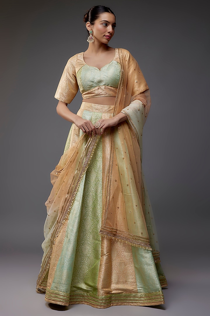 Multi-Colored Brocade Banarasi Wedding Lehenga Set by Priyanka Jha at Pernia's Pop Up Shop