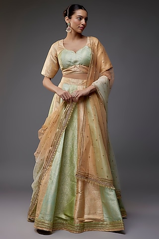 Multi-Colored Brocade Banarasi Lehenga Set by Priyanka Jha
