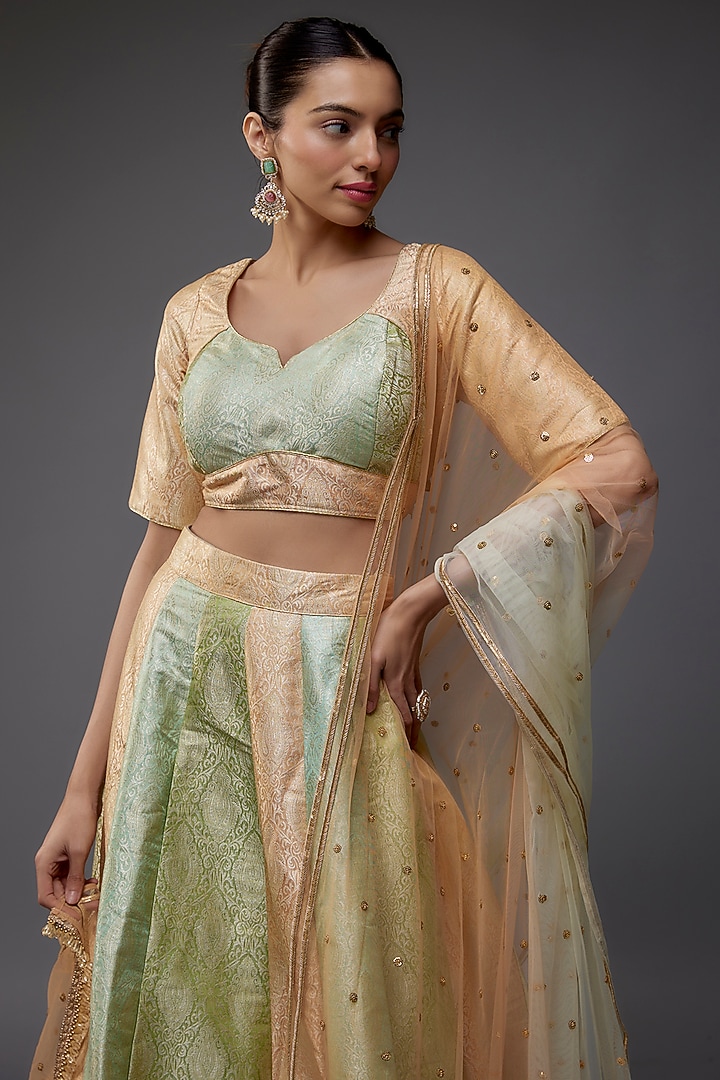 Multi-Colored Brocade Banarasi Wedding Lehenga Set by Priyanka Jha at Pernia's Pop Up Shop